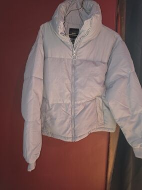 Light Gray Puffer Jacket with High Collar